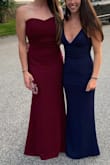 I wore this dress to a black tie optional ball. It was perfect. Very elegant. I got many compliments. It is a comfortable material. Only problem was I did have to keep pulling it up while I was dancing. But, that is every strapless dress. The burgundy color is perfect - was tight enough to show my form but not too tight. Highly recommend! The other dress in the picture is also from Lulus! - Amanda R.