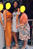 Wore this dress to a bridal shower. Super cute and feminine. Love the lace edges on the chest and the off the shoulder detail. The print is also very beautiful. Fit perfectly: flowy on the skirt and fitted on the top. - Diana F.