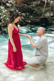 The dress fit great other than the length. It was EXTREMELY long which was a total bummer because I got the dress on sale and spent double the price of the dress getting it altered. If I didn't have a big waist, I would have ordered a small. I wore this dress in a cenote photoshoot in Mexico where my husband re-proposed to me. It was the perfect dress!! - Thuong D.