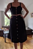 As other reviews say, the top runs a little large. The skirt fits perfectly on me (consider my measurements), but the top could be a little tighter. I'm not altering it though, because it's still ok to use. For me, an S skirt and an XS top would be perfect. Wish we could do this when buying! - Marina C.