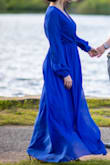 I used this dress for my engagement photoshoot in a park. I got a lot of compliments for the dress. The bright blue looked great against the greenery. The dress fit ok- I originally ordered a large and exchange it for a small. The small was still a little too loose in the bust. - Katarzyna B.