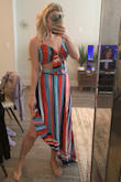 Love the color and style! Unfortunately, I had to return because the waist ran a little large and would fall down when I walked. Other than that, I would recommend this outfit. I ordered a size med top. - Natasha B.