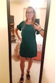 I love this dress! The color is amazing. The material is thick and good quality and I love the fit. After reading reviews I decided to go with the small (I'm sometimes a small and sometimes a medium). I'm glad I went with the smaller size. Material doesn't have much stretch so it was a little difficult to get on. Once on though, it fit perfect and doesn't feel too small. - Jennifer D.