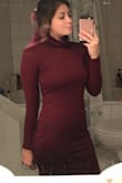 I've been looking for a turtle neck dress like this for a long time and I finally found it! Overall a pretty solid buy, the fit is just a tiny bit weird; the dress is tight on my arms, but loose on my waist. It's also a bit longer than expected, going a few inches below the knee (and I have long legs!). - Lindsay H.