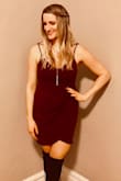 Wore this dress to a holiday party and paired with knee-high boots. It was the perfect length for someone who is a little bit on the taller side. I'm fairly muscular but the large fit great. I wouldn't have gone down a size. I don't have a long torso or large breasts so there a little bit of bunching around my midsection. I felt so cute and got plenty of compliments. Would recommend! It is more a dark wine color than a burgundy/red. - Shane S.