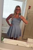 I got the periwinkle and love the dress! It's a bit tight in the rib/waist region but still fits. I love how flowy the skirt is, definitely a flattering cut. The material is a bit thick but still breathable. Definitely recommend! - Kristen C.