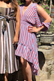 This dress was a steal for the price! Great fabric, cute sleeve detail and tassel tie for the back. Deed V in front and back would be hard to wear a bra - I wore petals (braless) and it was PERF. I wore this dress wine tasting with girlfriends on a HOT day in Napa and it was Perfect! - Erika A.