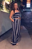 I am absolutely in love with this set! The high waist pants are very flattering to my figure and the back tie closure on the top is thick enough that I could still hide my bra underneath. The material is very lightweight and perfect for humid summer nights. Please make this In more colors so I can buy them ALL hahaha - Caitlin F.