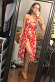 I love this. I am usually not a fan of the midi length on my 5'3" height but the slit makes fit a little different and in a good way. I bought this for a wedding but I could easily wear it in a more casual setting with different shoes. - Angel E.