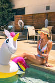Bought it when it was on sale, very comfortable material and I loved the color!!! Perfect for the pool - Liwen C.