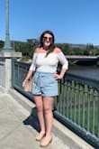 I wear this bodysuit all the time, the cut is super cute and shows off your chest and shoulders. Adorable with shorts and high waisted jeans. - Sheila R.