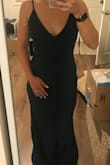 The dress fits great everywhere except in the length. I will need to get it shortened but it is perfect for a bridesmaid dress! - Robin H.