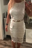 I'm 5'2 about 130 lbs not that large chested. Got a small and bottom fits great but top is baggy. I'm 34C and its pretty baggy in chest area. Will need to take it in. Could have used XS on top. - Jackie J.