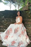 I absolutely loved this dress. I wore it to my sister wedding. It is long but I paired with with a 4" heels sandals. I felt so beautiful! - Sara W.