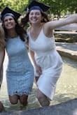 The dress is absolutely beautiful! Unfortunately it was a little big for me at the waist area, but I would still likely get a size small. This dress is great quality and is a great length, perfect for nicer occasions. I wore it for my college graduation and I am so happy with my purchase! In the photo, I am on the left wearing the dress in blue. - Danielle D.