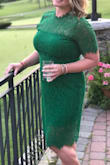 Loved this dress overall, I ordered an xl which fit great with a little room. My only complaint is the fabric that covered the bust was a little narrow for someone with a larger chest so you could see my bra underneath. I got a green bandeau to wear underneath to cover my bra and it worked out great! - Heather H.