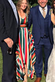 I really love this dress! Can be paired with flats and a short denim jacket for a casual look. Perfect summer dress.vibrant colors - Melinda S.