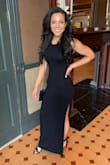 This dress is a staple for any wardrobe, because it's comfortable and sexy! It can be dressed up or down and the material is heavy enough to be formal. The pockets are just a bonus! It does drag on the ground without heels, but it looks perfect with heels so I am not going to hem it. I recently wore this dress to a wedding and got so many compliments. If you're on the fence - buy it! - Taneesha P.