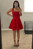 I have a dress almost identical to this in black, so I knew the shape would be flattering. The quality of the material is beautiful and definitely a good value. The dress fits true to size, but is a little snug around my bust (nothing uncomfortable though). The length is perfect for my short height and doesn't make me look stout.  Definitely recommend this dress! - Taneesha P.