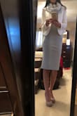 I love this dress. I have it in black, blue, dusty rose, red, cream and now the navy. I love you can wear it plain or throw a blazer over it for work! The fit is true to size. - Kelly H.