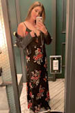 Wore this the night I got engaged :). I did pair it with a lacy bralette because I am smaller busted and there was plenty of space up top.  You definitely cannot wear a traditional bra, but I've worn this other times with just bust tape and its fine. The material is thick enough this is not an issue. I wish the dress was SLIGHTLY longer because I'm tall and I prefer my heels to be covered, but it's definitely not a show stopper for me. Really loved it! - Shannon H.