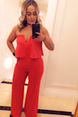 This jumpsuit fits like a glove, love it so much I will be buying a black one too.
It is very long, I had to alter mine. - Willie A.