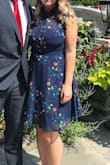 The dress is really pretty but it is just almost perfect. It fit well everywhere except for my chest. I'm a full a C and it just made my bust look a little square. If I got a size bigger, it would have been too big. - Samantha M.