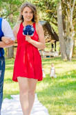 My best friend got married this summer and told all us bridesmaids to just wear red. So easy! 
So my first stop was Lulus of course. 
I love this dress. It is so cute I feel like I could just wear it on a day out! The fabric is thick and durable feeling, but not too hot. I wore it to an outdoor summer wedding and felt great all day. 
The only bummer is you can not wear a traditional bra with this one... It looks good without a bra, but I know it would look way better if I had some support for my bust.
That being said, it still looked great and I think I was the only one who noticed my boobs were not as perky as usual. 
Excited to wear again, and looking for one of those low back bras to wear with this in the future! - Cynthia B.