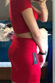 The length of the skirt is adjustable, I have long legs and still had some material to play with. Creates a great shape and material isn't picky at all it feels soft on your skin! No complaints here! Love this dress! - Jolena D.