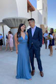 Vibrant beautiful blue color shown in natural lighting. Bought this for a wedding; the style, color, and fabric showed so well in photos I was in love.  I was wearing this dress in 3" heels mind you and they were still just a taaaaad long for me being 5'2". I had to hike it up just a bit here and there but it wasn't long to the point where I was stepping on my dress while walking freely. 

10/10!!! First time ordering at Lulus and I'm honestly already so impressed with the quality. I'm definitely going to shop some more here in the future for more events! - Anh-Thu V.