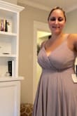 Simple spaghetti strap is really elegant, the top fits really nicely on someone with bigger bra size. 

The skirt is very flowy, the panels are a bit heavy. Dress is currently at the tailors getting hemmed, it's probably made for a 5'8 person with length alteration. - Caroline F.