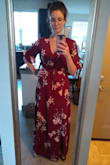 While this dress is undeniably gorgeous, true to size and surprisingly long enough for me (5'11"), I sent it back. :-( I purchased it for a wedding I'm attending at the end of August, and I'm afraid I'll be too hot. The material is heavier than I expected. Would be perfect for a wedding in the fall though! - Whitney W.