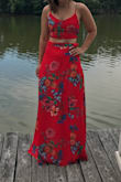 Bought this to wear to an outdoor summer wedding because it was sleeveless, crop topped, floral, and fun! The color and fit were amazing. Absolutely loved it and so did everyone else. I've even been wearing the skirt with a bodysuit for more casual but still fun summer nights out. So happy with this! - Brittany B.