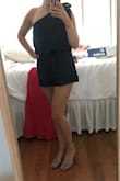 Fabric much different than expected! Thicker... which is all good and almost better than anticipated just know its not satin or silky like some pictures suggest. no zipper so be prepared to step in and put it up! the side is a bit baggy for me, i wouldn't go to an XS for fear of it being too short or tight in my waist. paired with lulus heels and earrings and it's a cute date night or event outfit! needs a steaming right out of the bag but truly a cute outfit! - Kenz R.
