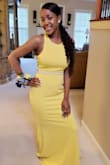 Ordered this dress for my daughter's 8th grade formal. The fit was perfect but I did have to trim the bottom because it was too long. I had a diamond sash sewn on to give it a little extra sparkle! Very pretty yellow! - Sherry W.