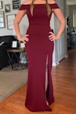 The material is so soft!! The dress is form fitting which is a style I typically stay away from but this particular dress is very flattering. I ordered it for a wedding in October and depending on the heels I wear I will have to get it hemmed. Love this dress! - Brooke V.