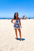 One of my favorite rompers for Memorial Day, 4th of July and my recent vacation to Cali! I loved wearing this romper at the beach (no straps = perfect tan lines!) Very light, airy and felt good beach hopping all day! The center cut is very low so just make sure you feel comfortable with that exposure before purchasing! - Sarah S.