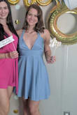 I wore this out for one of my bachelorette nights - the rest of the girls wore colorful dresses, too, and it was so fun. I struggle to find dresses that accent my height, and this one did! Also, I have a somewhat smaller bust, but this accented my boobs a nice amount. However, make sure you tie both bows a bit tight so it doesn't appear slouchy. The first photos I took I didn't realize it, but tightened them up for the rest of the night, and it was perfect. The only con - if there is one - is that it wrinkles super fast! But worth it, in my opinion. No bra was needed, but like I said, I'm smaller chested and didn't need a ton of support. - Sara C.