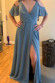 Beautiful dress but I ordered a large, got it returned (3 months later) but they still took it back. I then got the medium. Beautiful dress, shipped rather quickly. Great condition, exactly how the picture looks. Little long for me still but nothing a heel can't fix! - Becca H.