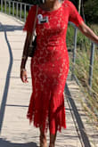 This dress is so dainty and pretty! It has a wide open back so I just wore a nude bandeau to cover up a little bit and the lining doesn't come all the way down so I wore a nude half slip to make it more modest for me. I love this dress so pretty and the color is such a gorgeous bright red. - Tiffany F.