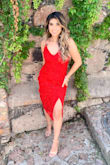 I ordered this last minute because of the deal and reviews, it turned out perfect! I'm shorter so it was a midi for me, the slit was perfect and the straps were adjustable. I did get caught on random hooks throughout the night because the lace and flowers do stick out a bit! But a great dress for a wedding or special occasion. - Julie Z.