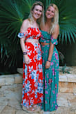 My bff and I got the same Lulus dress in both colors and we LOVED them. We wore them for a bachelorette in Mexico and it was so comfortable and flowy. It runs a little long (I got a small and I'm 5' 5''), even in my few inches heels the dress dragged some but it was perfect for the occasion. I didn't realize the green dress has two slits (on either side). Absolutely love the top too. 10/10 - Belle T.