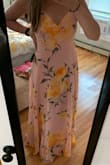 This dress is a beautiful material! It's true to size and flattering but runs long- I'm 5'9 and would need a 2"+ heel to avoid a hem. I ended up returning it as I thought the layering made it feel a bit too fancy for the event I had, but I would recommend it! - Rita S.