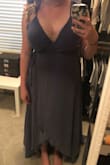 I am a 34G bra size, and hopeful based on reviews of sizing up for my chest size, but it didn't not work at all! It was right around my chest but baggy under my arms and showed my bra all over! A sticky bra or getting it altered would work for me either. If you are a bigger bra size I wouldn't get this dress! - Julia D.