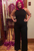 okay, like all the other reviews said, the pants on the jumpsuit run longgggg. I wore mine with heels and it was fine but def touching the floor. Will probably get it hemmed in the future. I wore it for a Bach party and I'll probably wear it for another friend's wedding. The material feels really expensive and the back is so elegant! You won't regret buying this jumpsuit. - Olivia M.
