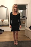 I now own this dress in black and rust. Couldn't stay away! The dress fits my curves like a glove and really shows off my waist, hips, and booty. It's a perfect length for date night and cocktail parties. I wore the black one with a lacy bra underneath and the neckline let some lace peek out- so cute. Bought it for my honeymoon originally. Can't wait for cooler days to break these bad boys out again! - Katie B.