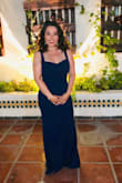 I purchased this dress in navy for my best friends wedding. It fit perfectly!! Only thing it was a bit long but since I wore really high heels, it worked out.  Got tons of compliments on it. Shapes your body very well. Loved it so much that I had to order it in another color just to have it... - Tatiana G.