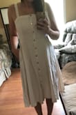 I love the look and fit of the dress! But that's about it. I would return the dress however I bought it for my bachelorette and it's too close to get a new one.
The material is bad quality and see through, so much so that even wearing a nude bandeau you can still see it. I would also be surprised if the buttons stay on for the full day, some are already "hanging on."
Usually love Lulus dresses and always am impressed by the quality. This dress was a huge let down. - Mikyla H.