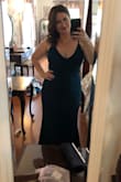Loved this dress as a bridesmaid in my friends wedding. Lovely color, form fitting but super comfortable. Little five around the belly and a little low cut so be careful not to show off the girls too much by bending forward. Got SO many compliments. - Sarah K.