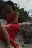 The dress was pretty but really thin, it was hard to wear a bra w it and you could see pasties through the material. It was a great color and I loved the slit up the leg, the neckline was a little weird on me , not square but not round, not flattering on me personally. - Stephanie D.